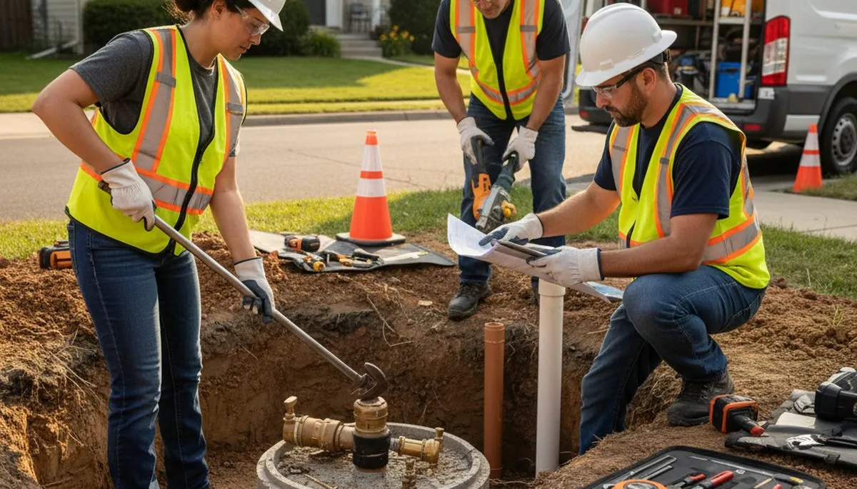Boston, MA plumber inspecting septic repair for a home system