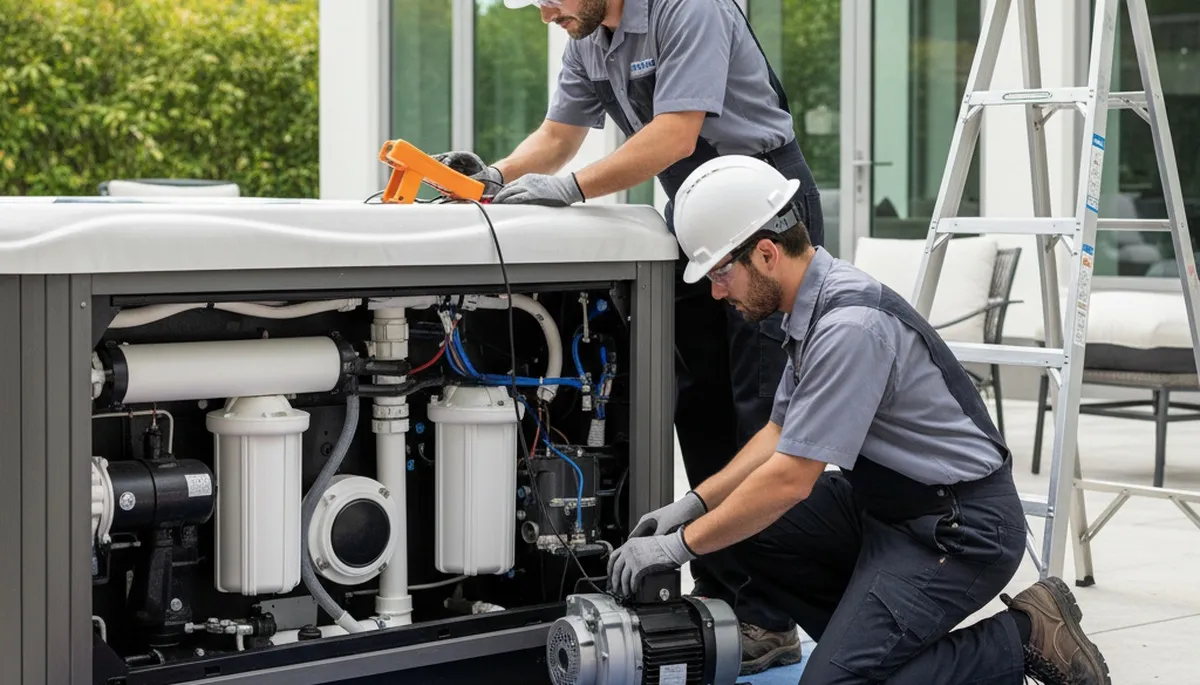 Boston, MA spa repair technician fixing jets and heating for a home spa system