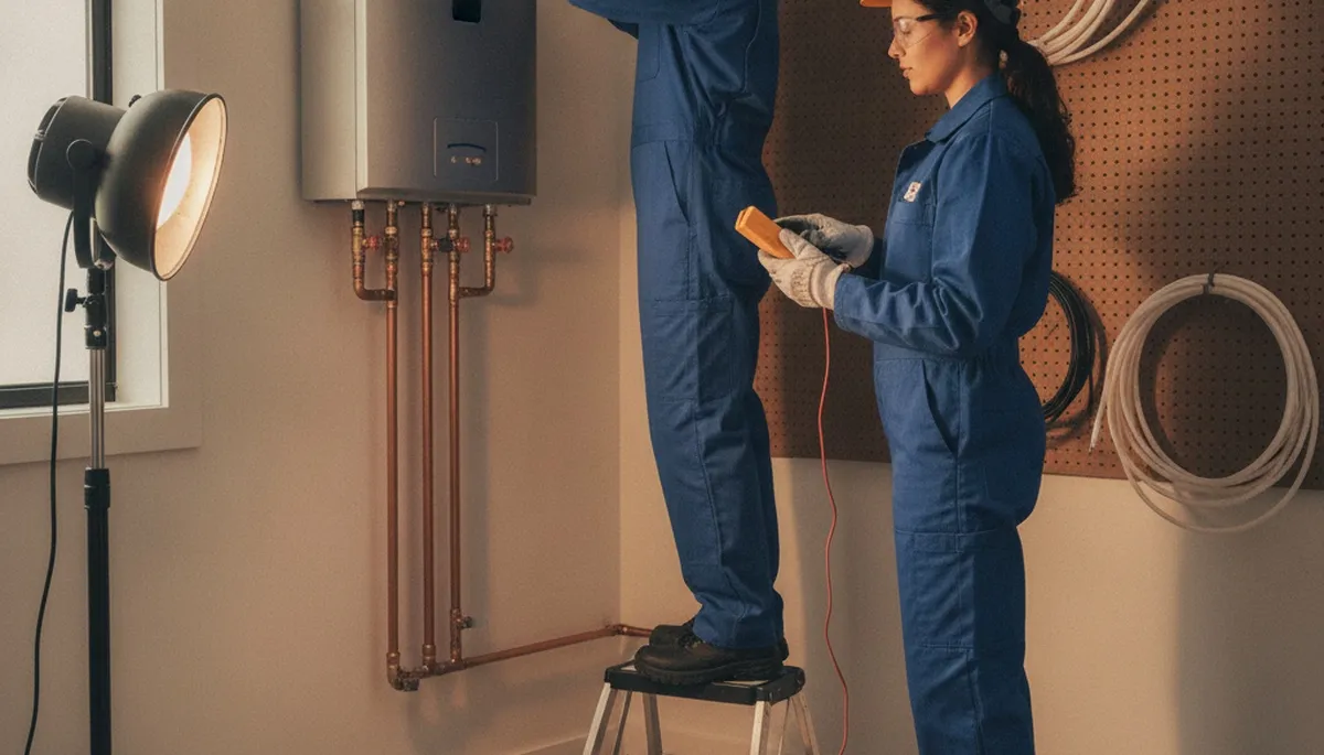 Boston, MA plumber installing a tankless water heater for reliable home hot water service